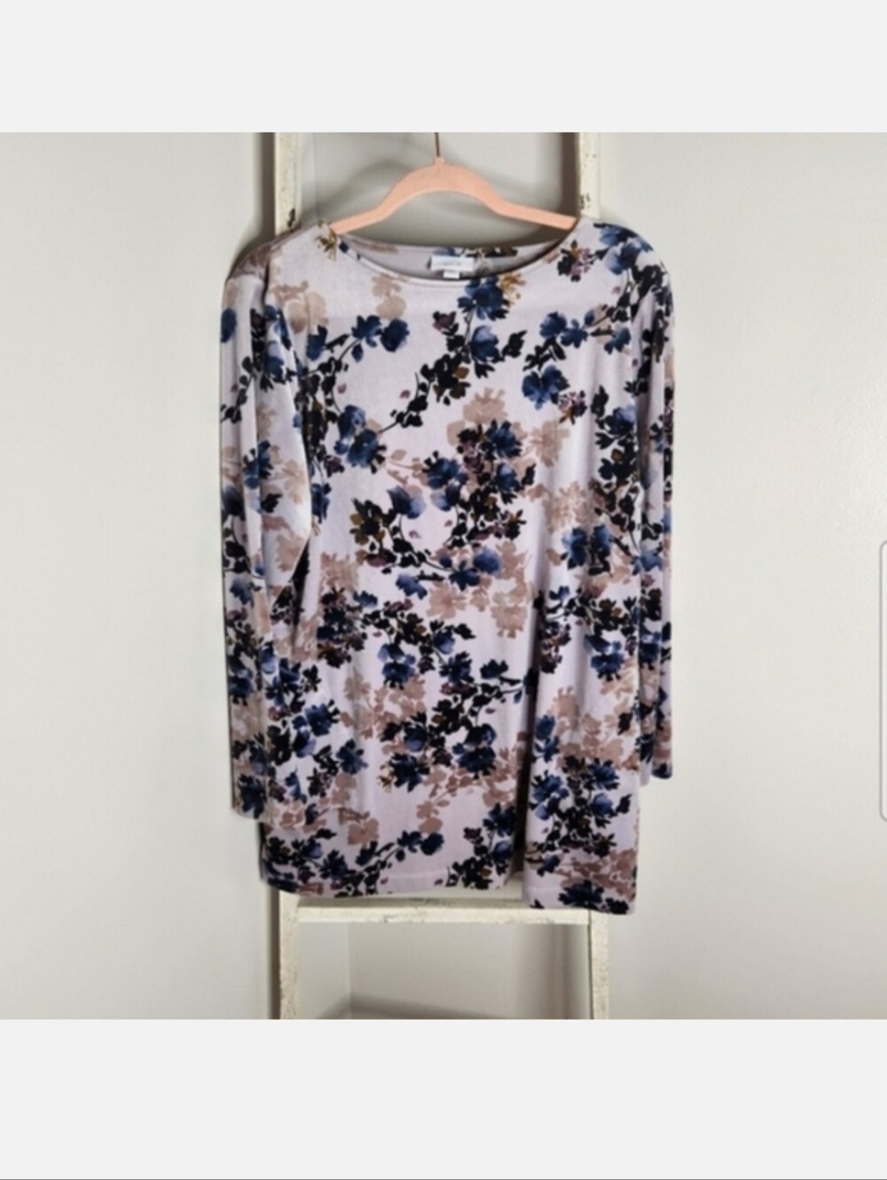 J.Jill tunic top womens large floral velour pockets long sleeve